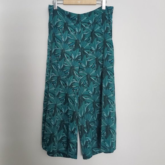 Tropical Wide Leg Pants Culottes Capris Cropped Palazzo Pants Leafy Airy Soft L - Picture 1 of 6